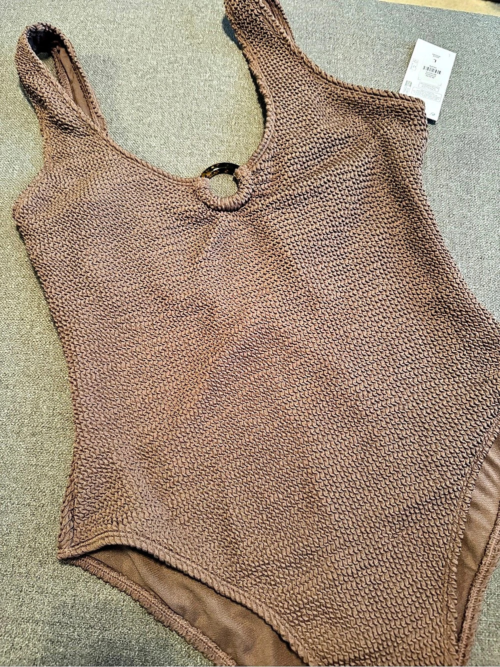 Primark Textured One-Piece Swimsuit in Brown Large NWT